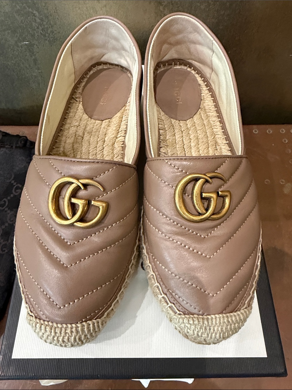 Gucci Quilted Napa Charlotte  Leather GG Espadrille Slip-Ons